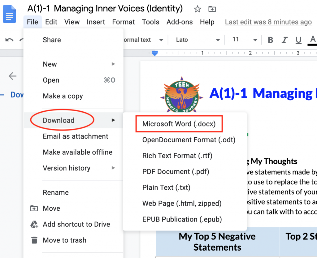 Worksheets - The Heroic Journey of Teenagers